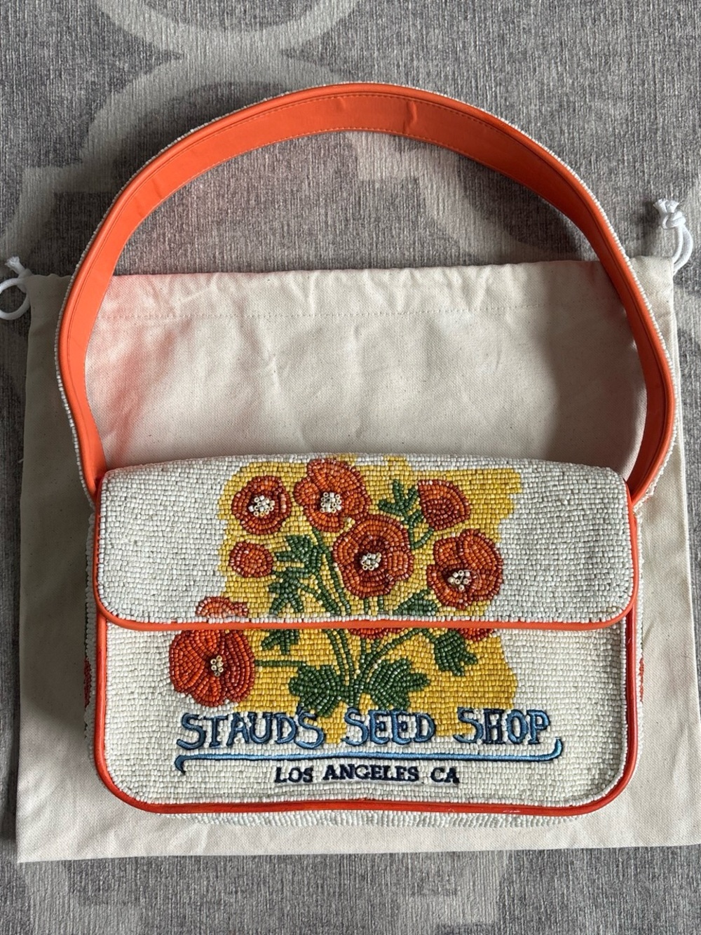 STAUD Tommy Floral Poppy Seed Shop beaded bag